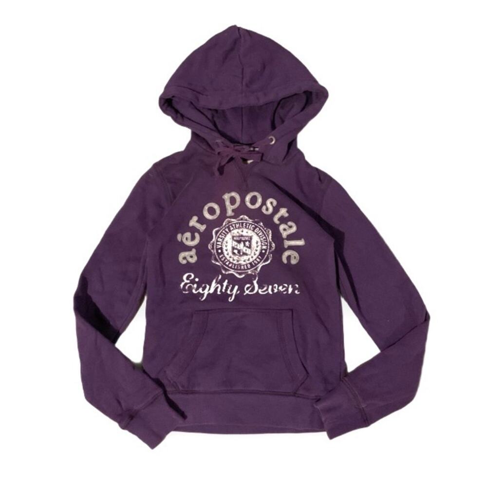 Y2K Aeropostale Purple Fitted Pullover Hoodie Early 2000s XS